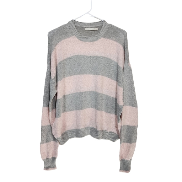 One Grey Day Women's Cashmere Blend Stripe Pattern Crew Neck Sweater - L - Picture 1 of 6